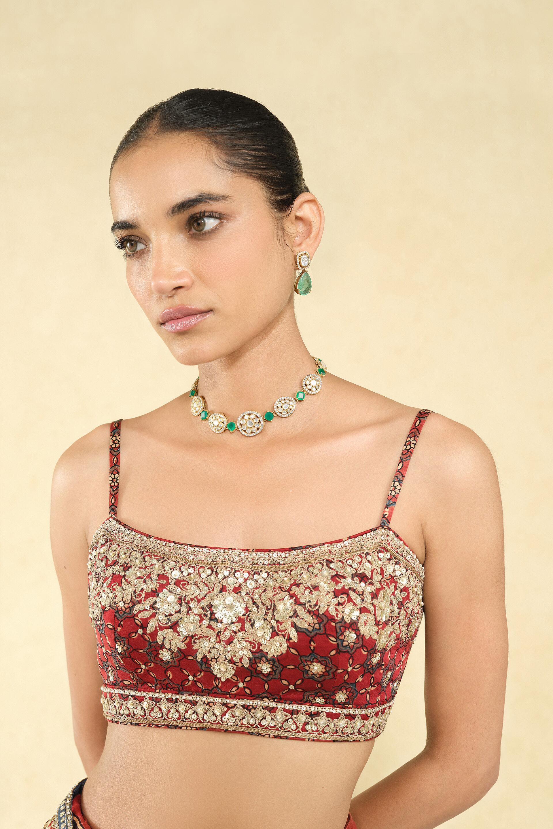 Saaj Ajrakh Hand-block Printed Silk Choli - Red, Red, image 1